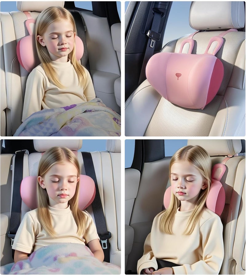 BEBAS Car Neck Pillow Travel - Adjustable Memory Foam Neck Support Pillow for Sleeping, Breathable & Machine Washable Cover, Soft Support for Adults & Kids - Gift (Pink - Rabbit) - Image 2